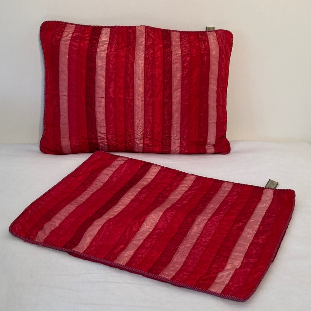 Stratford Home Red Pink ribbon decorative Pillow Set